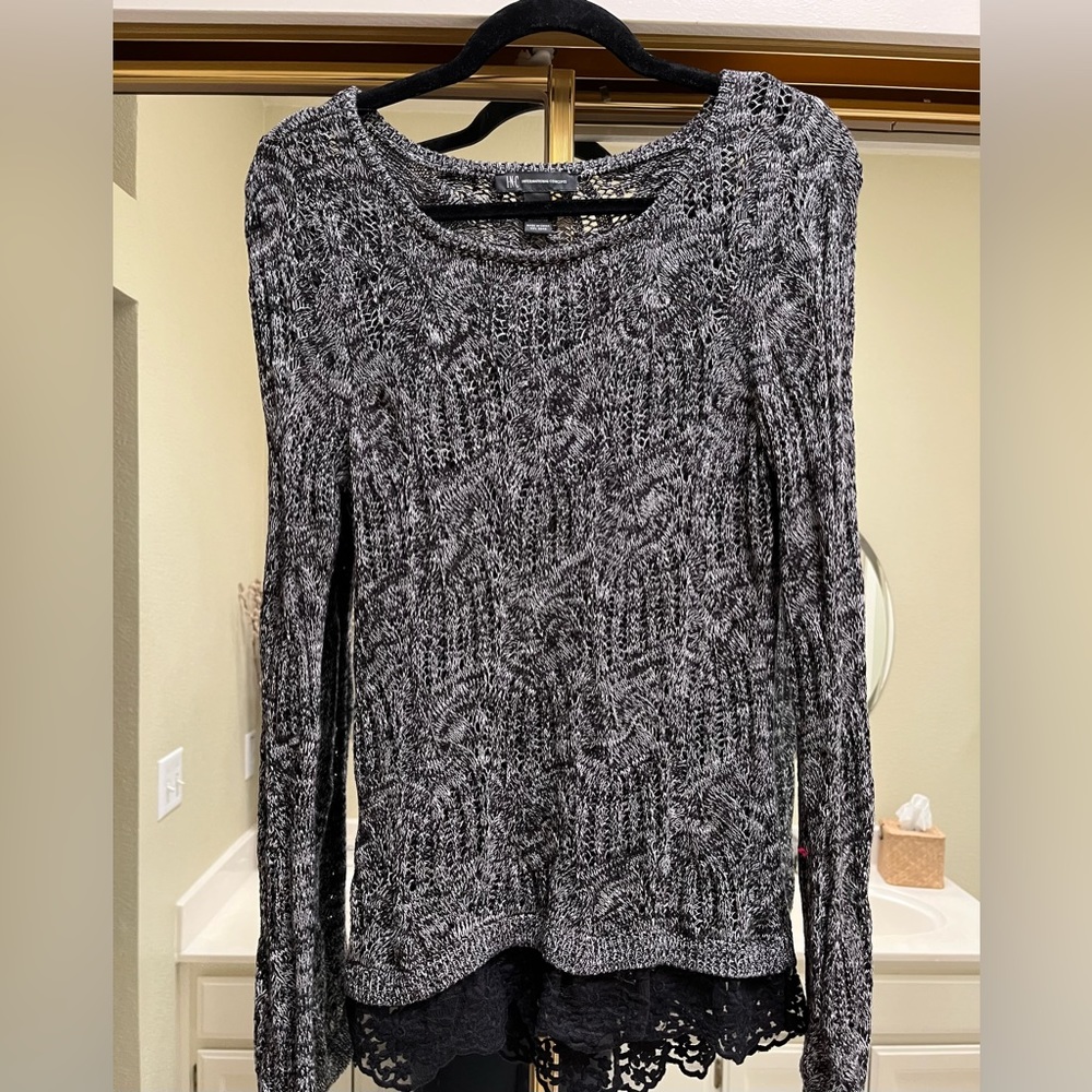 INC Blend Sweater With Lace - black/white